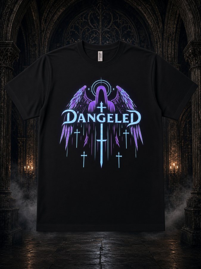 Purple cyan hooded angel tee
