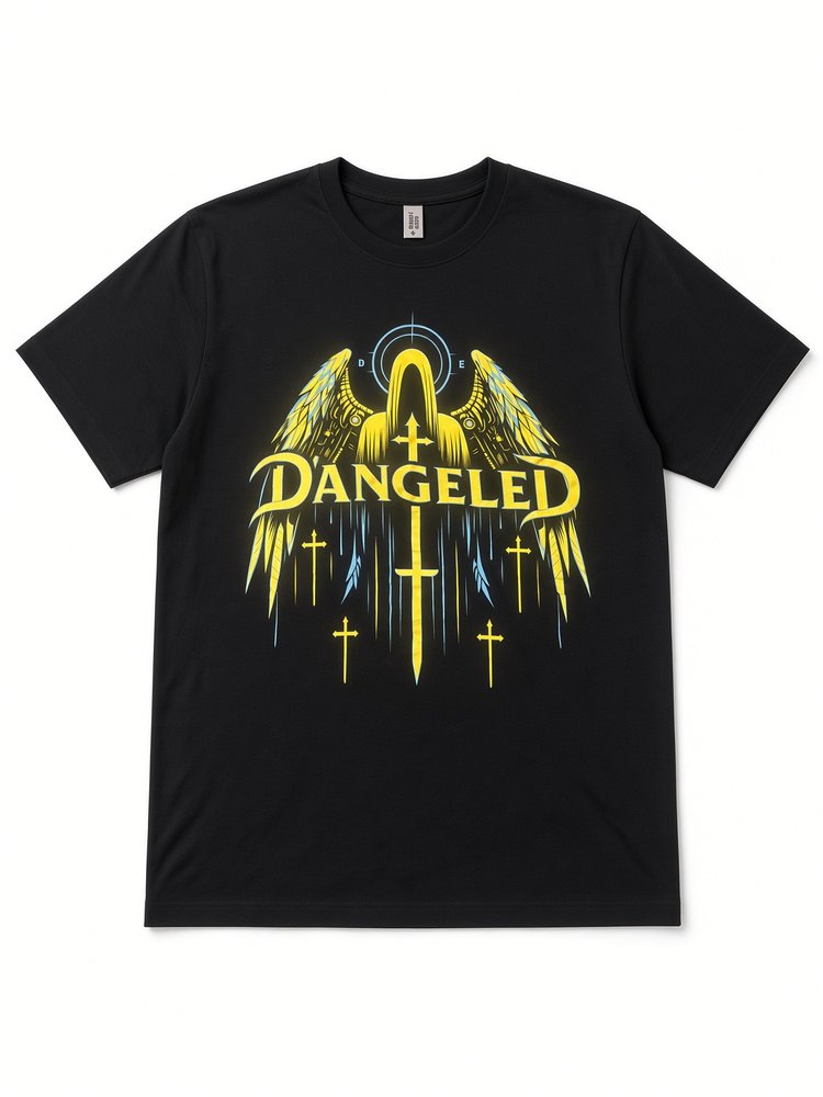 Yellow tee on merch table